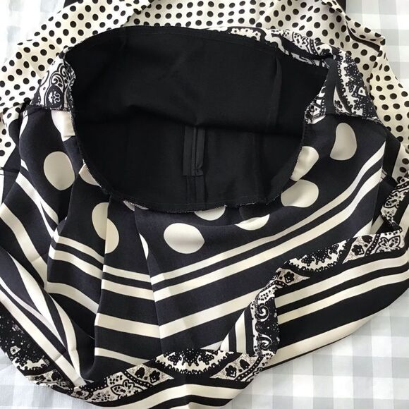 Tenax pleated BLACK ECRU classic retro dress sleeveless round neck stretchy 42 - Picture 9 of 15